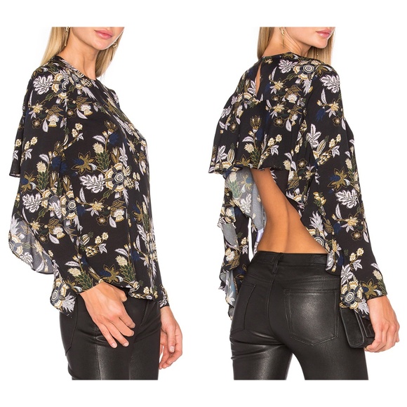 A.L.C. WOMEN NWT COOPER 100% SILK L/S OPEN BACK BLACK MULTI BLOUSE. SIZE 4 - Picture 3 of 12